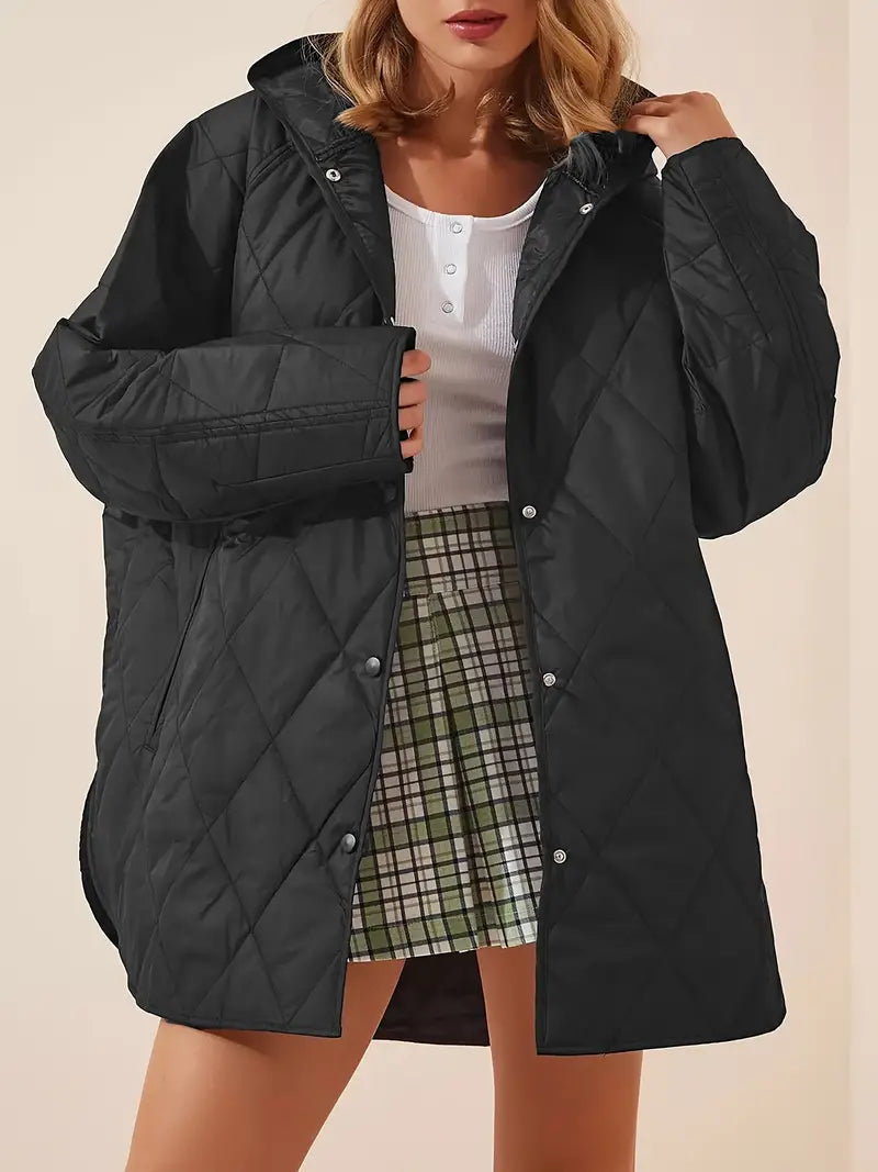 R&B | Puffer schwarze und beige Winterjacke für Damen - warm und oversized