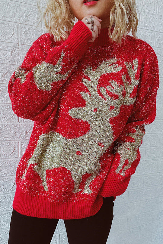 R&B | Weihnachtsmuster Gestrickter Rundhalsausschnitt Langarmpullover