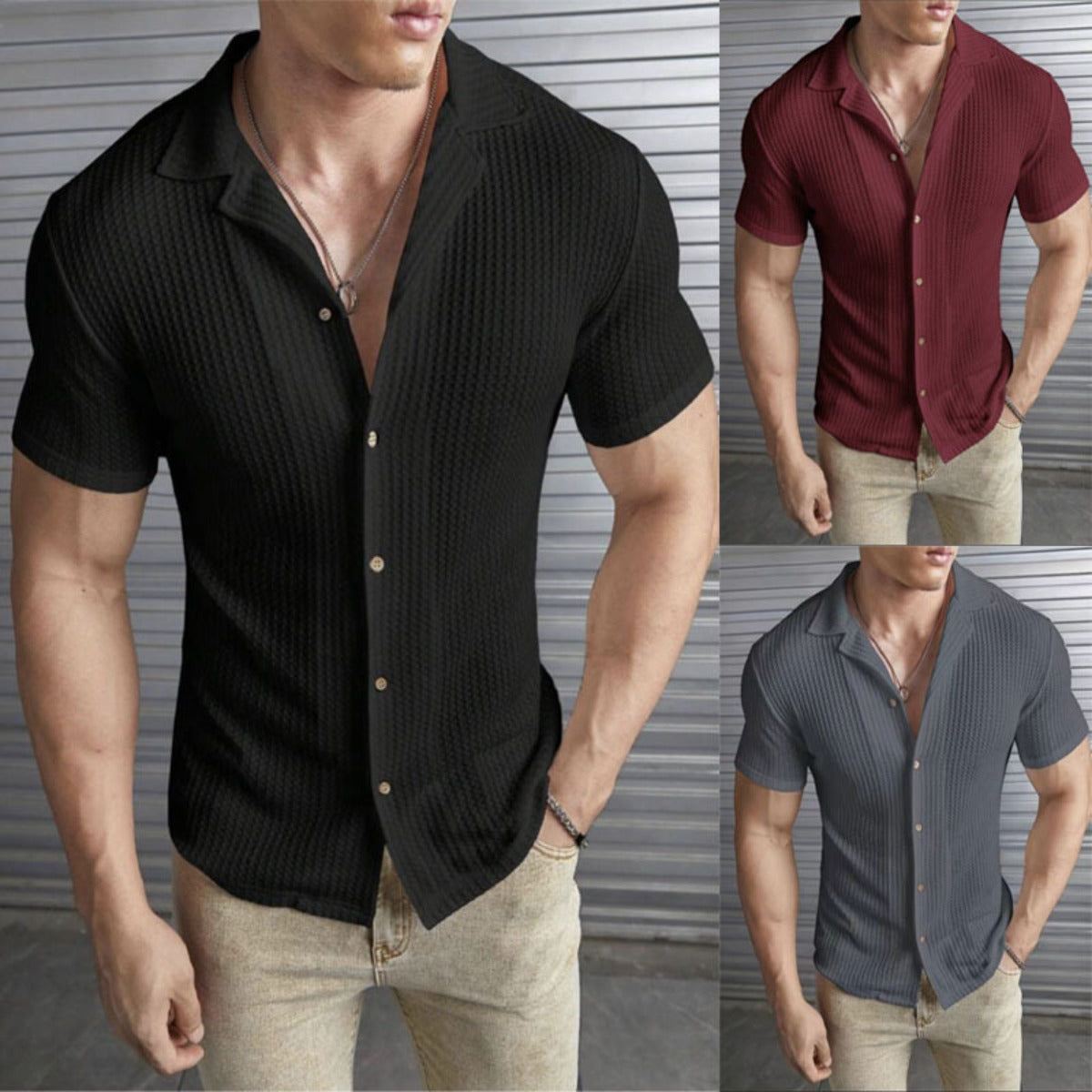 R&B | Herrenmode Casual Waffel T-Shirt