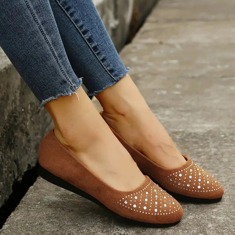 Orthopädische flache Puppenschuhe für Frauen mit Kristall R&B R&B
