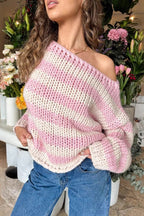 R&B | Off-Shoulder gestreifter Strickpullover für den Herbst-Look