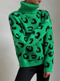 R&B | Lässiger Rollkragen-Strickpullover mit Leopardenmuster