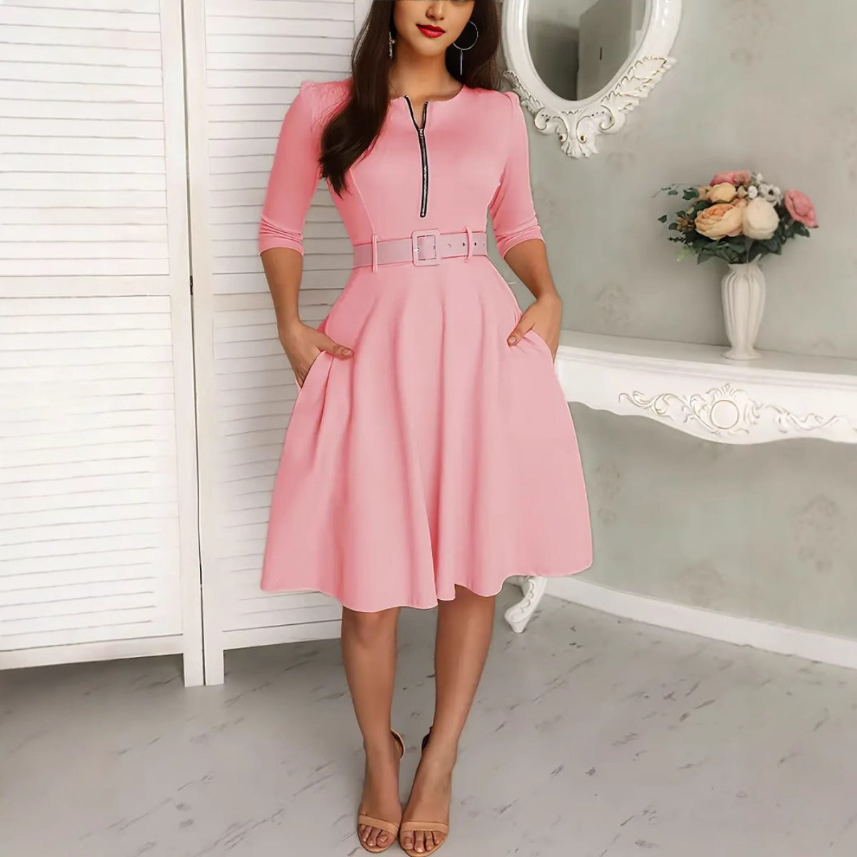 R&B | Kleid mit Gürtel und Reißverschluss