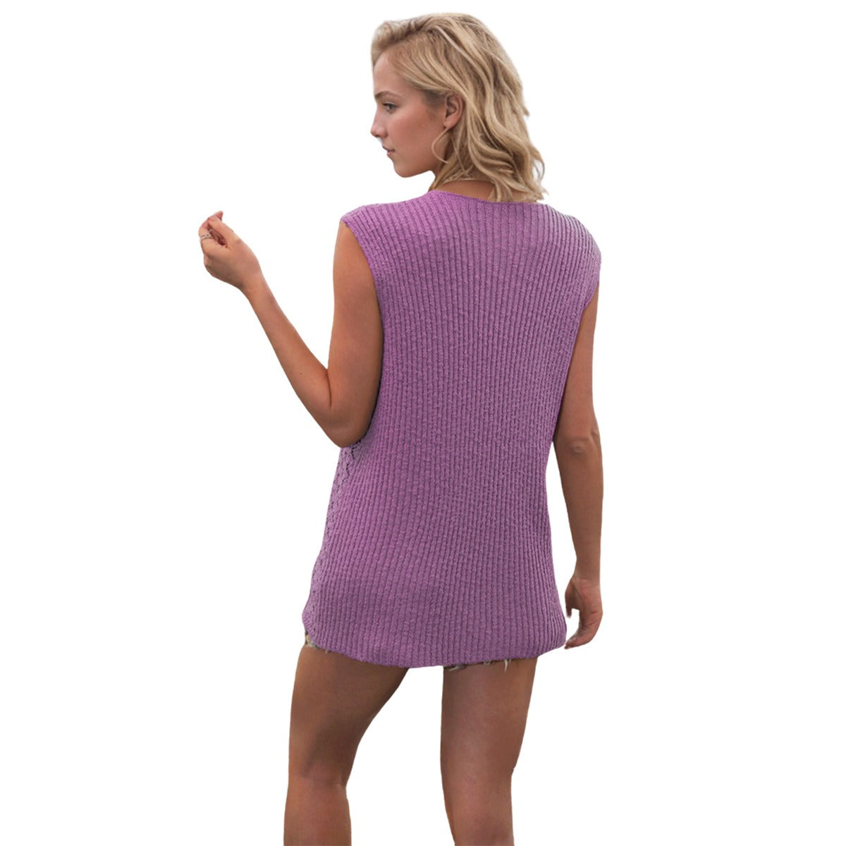 R&B | V-Ausschnitt Knopf ärmellose Weste Strickpullover