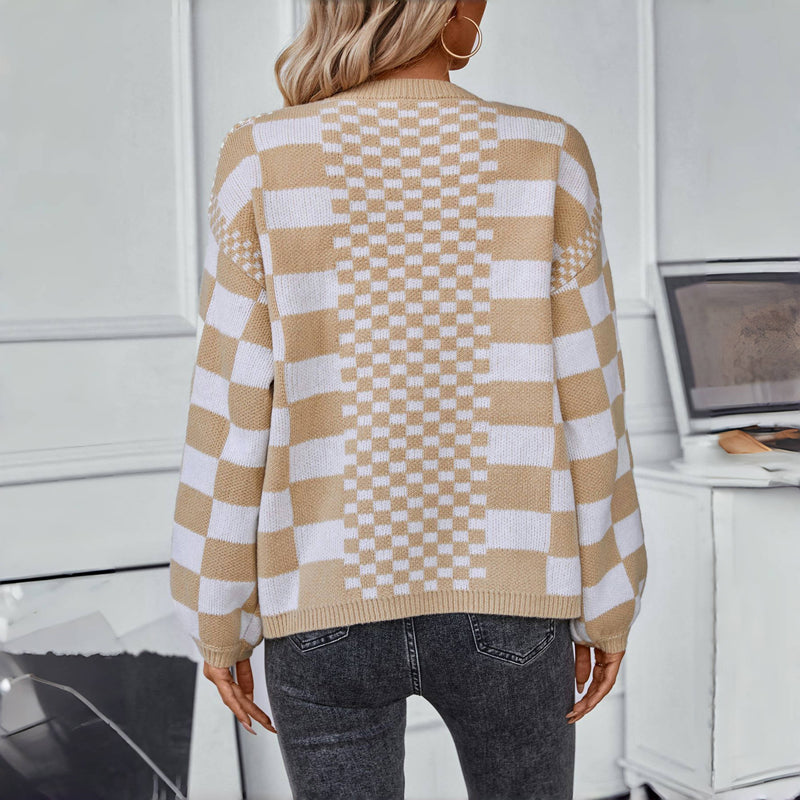 R&B | Karierter Strick Strickjacke