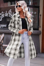 R&B | Karierter Button-Up Longline Shacket mit Brusttaschen