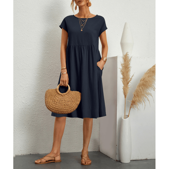 R&B | Damen Baumwoll Leinen Midi Kleid