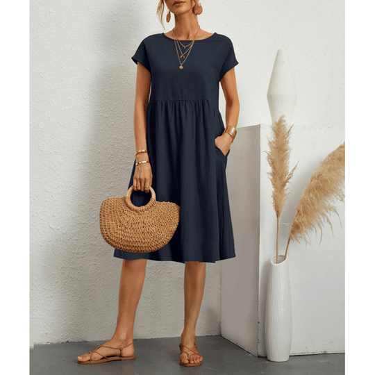 R&B | Damen Baumwoll Leinen Midi Kleid