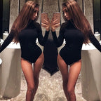 Damen figurbetontes Langarm-Bodysuit mit Rollkragen R&B