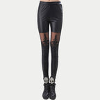 Damen Hochgezogene Leggings mit transparentem Spitzenmuster