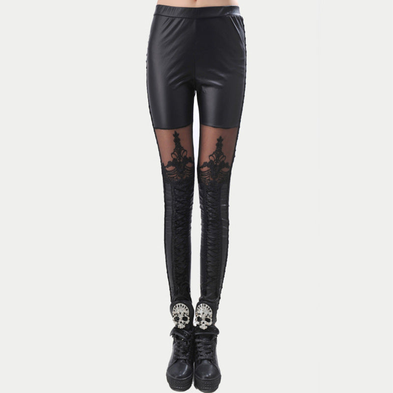 Damen Hochgezogene Leggings mit transparentem Spitzenmuster