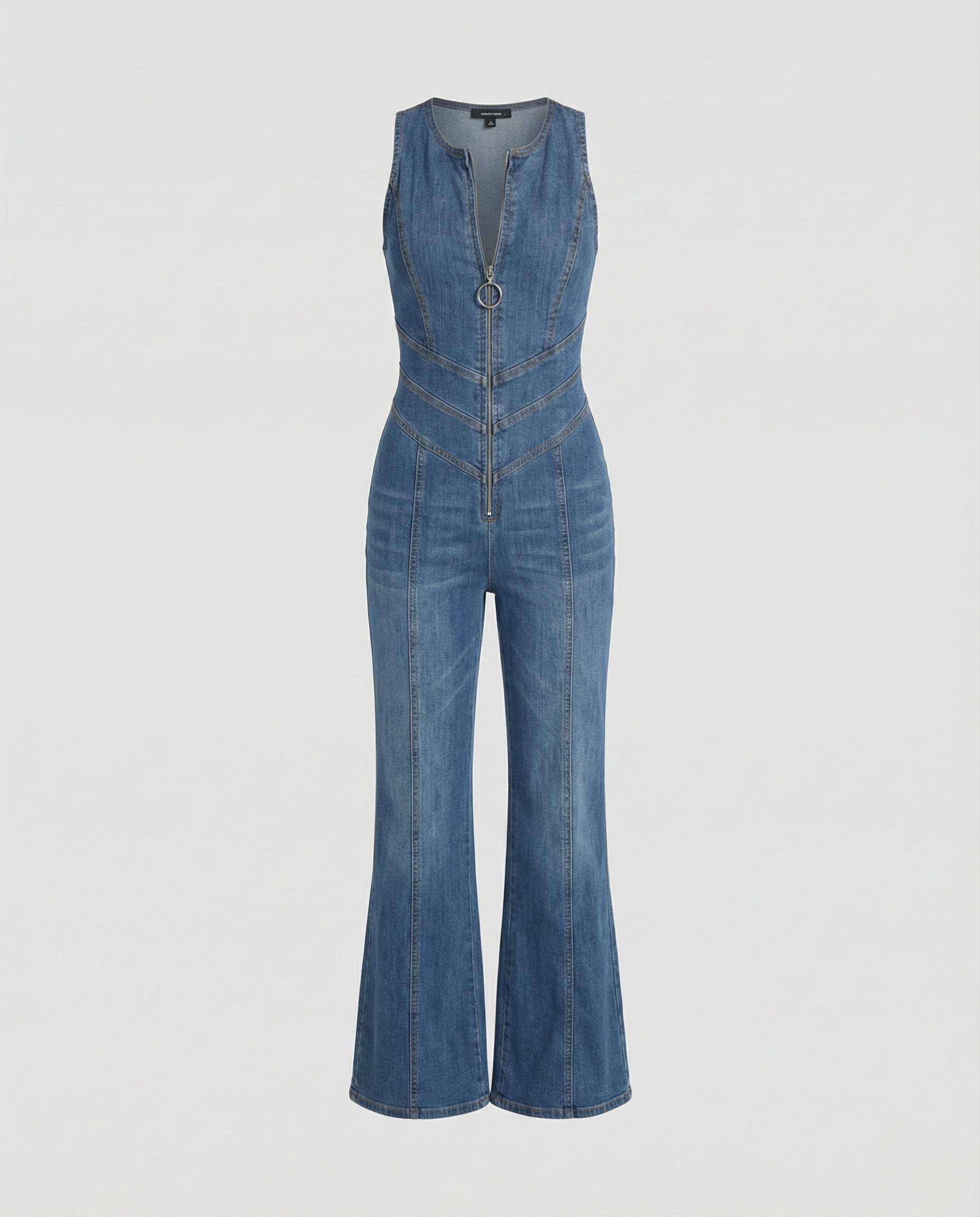 Denim-Overall für Damen, Rückenausschnitt mit herzförmigem Ausschnitt, ärmellos, tailliert, Einteiler