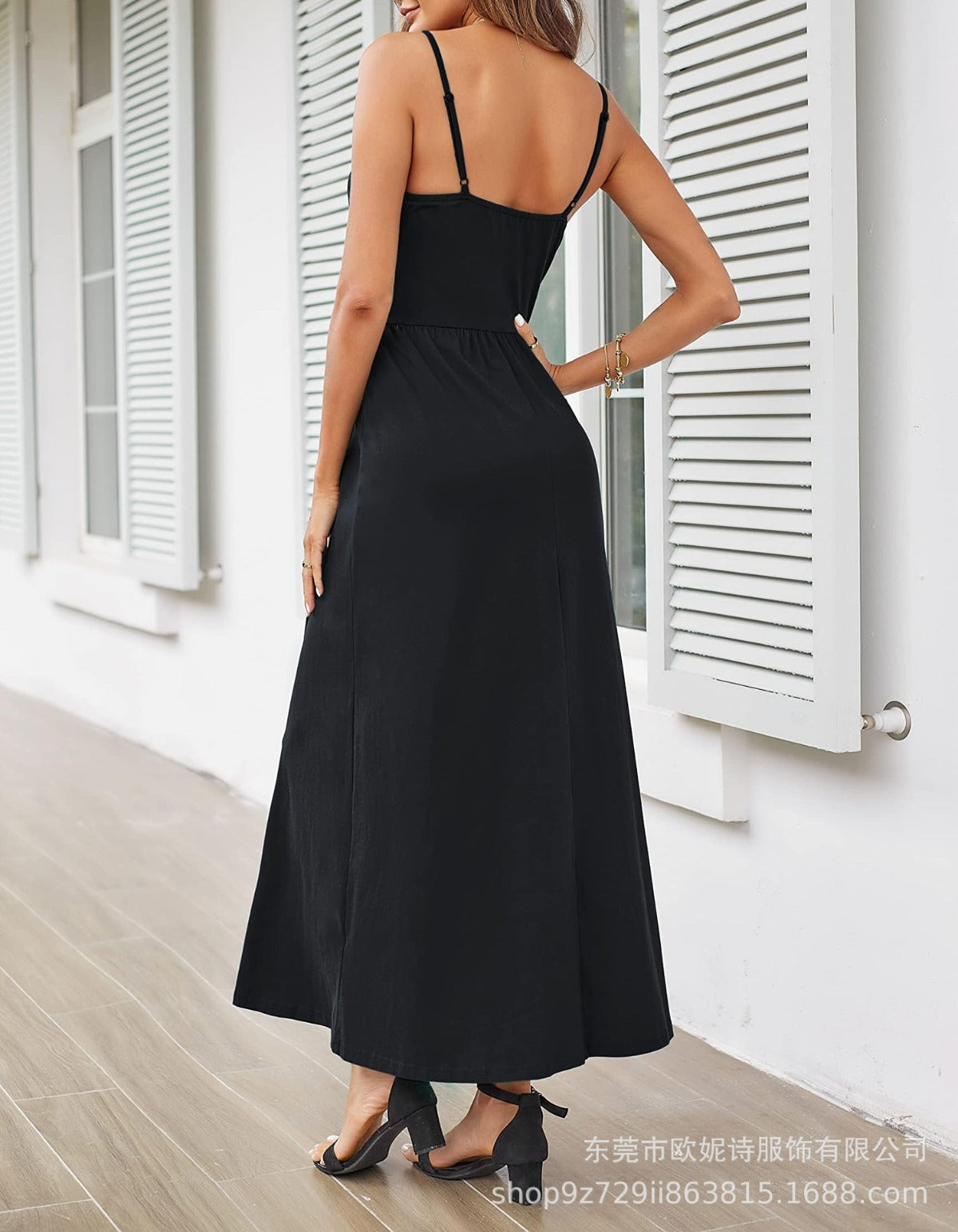 R&B | V-Ausschnitt Hosenträger ärmellos sexy rückenfreies farblich passendes Kleid