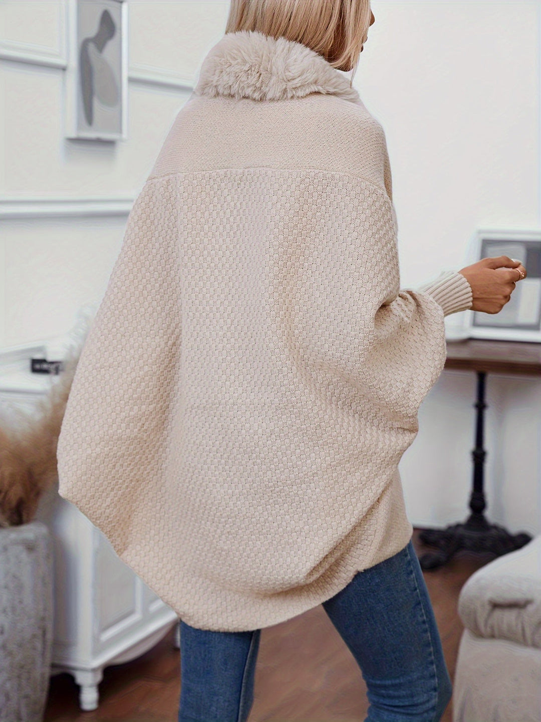 R&B | Faux Fur Cardigan mit Schal Kragen Akryl Warm und Elegant