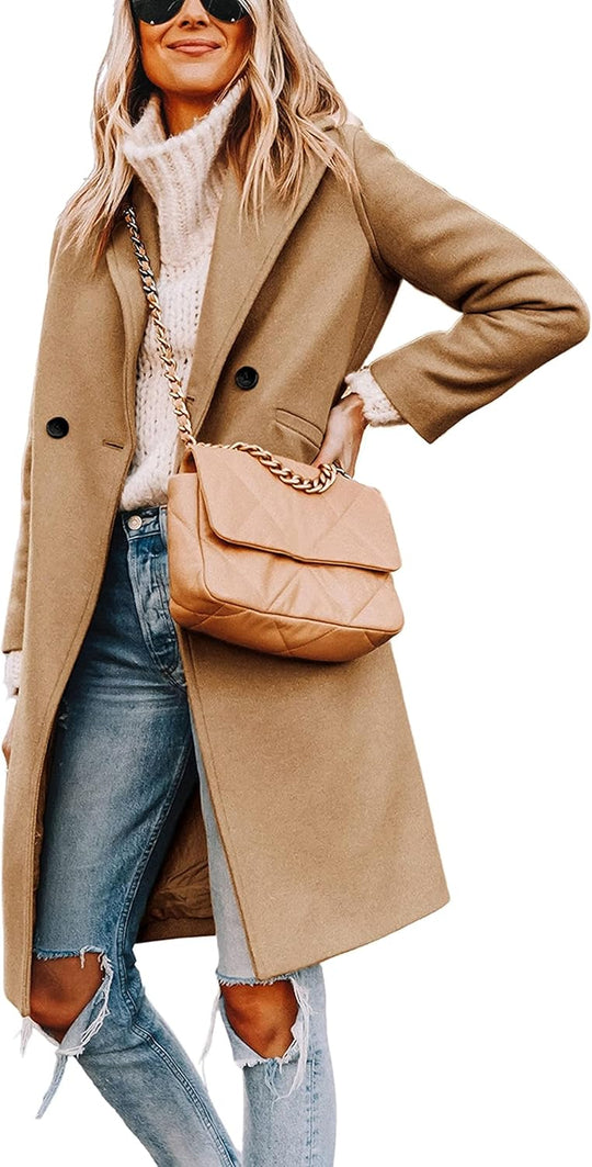 R&B | Damen Winter Wollmantel mit spitzem Revers