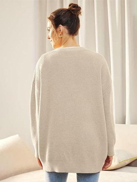 R&B | Cardigan - Damen Herbst Oversized V-Ausschnitt Knopf Cardigan