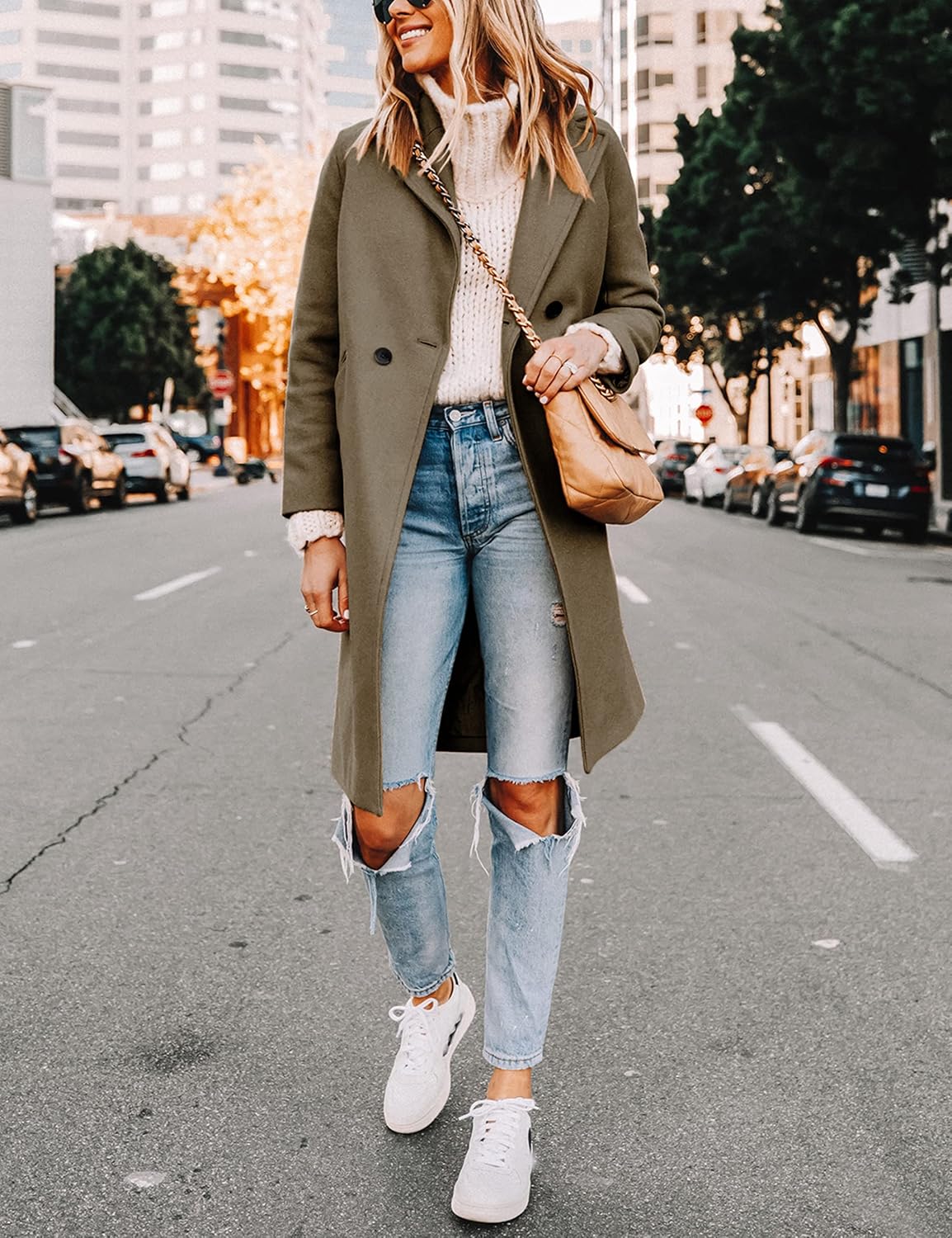 R&B | Damen Winter Wollmantel mit spitzem Revers