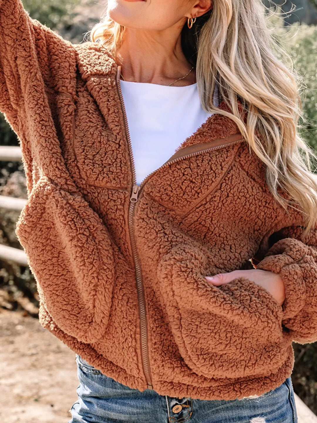 R&B | Damen Relaxed Fit Zip Up Teddyjacke