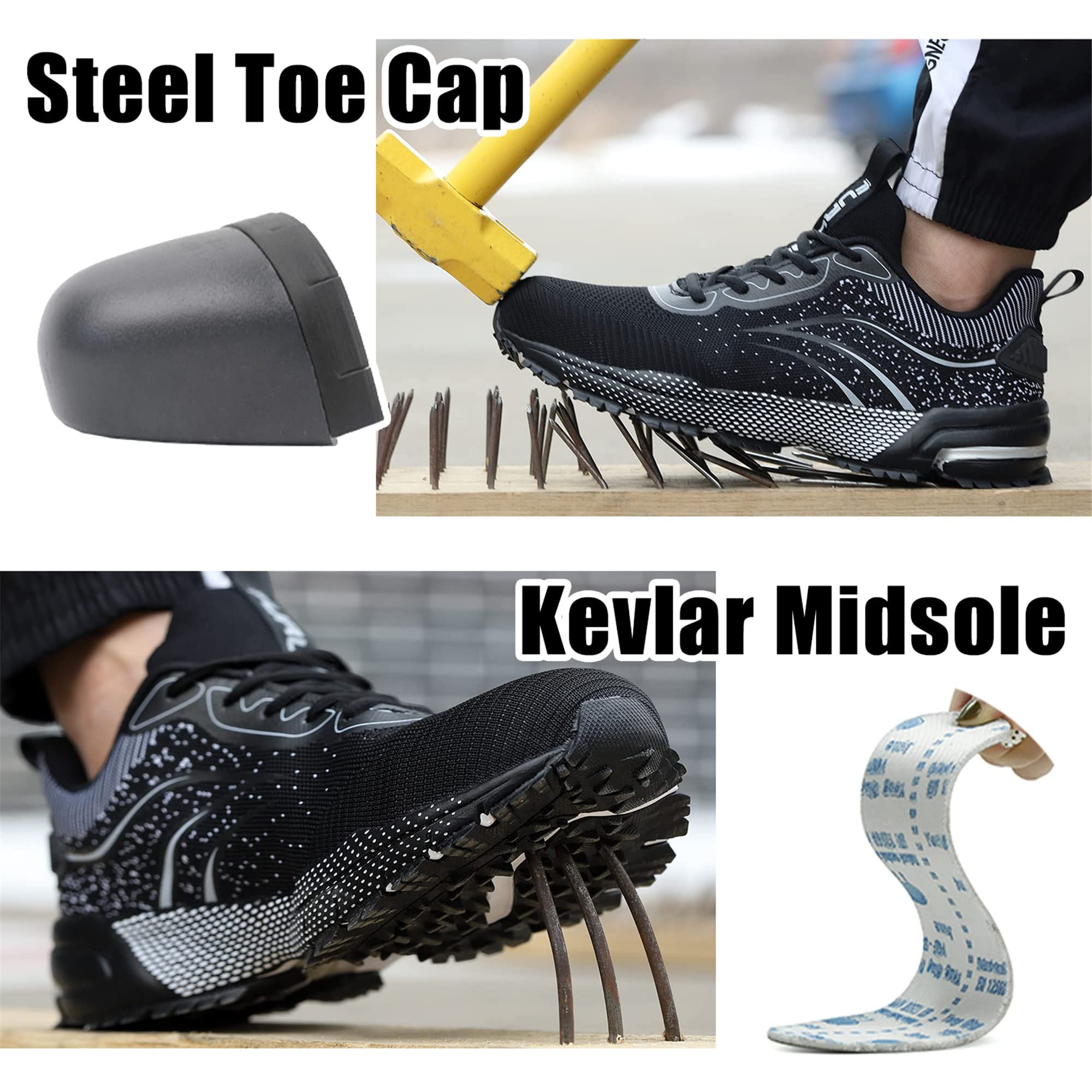 Leicht Sicherheitsschuhe Herren Damen Arbeitsschuhe Atmungsaktiv Schutzschuhe Stahlkappe Sportlich Sneaker R&B