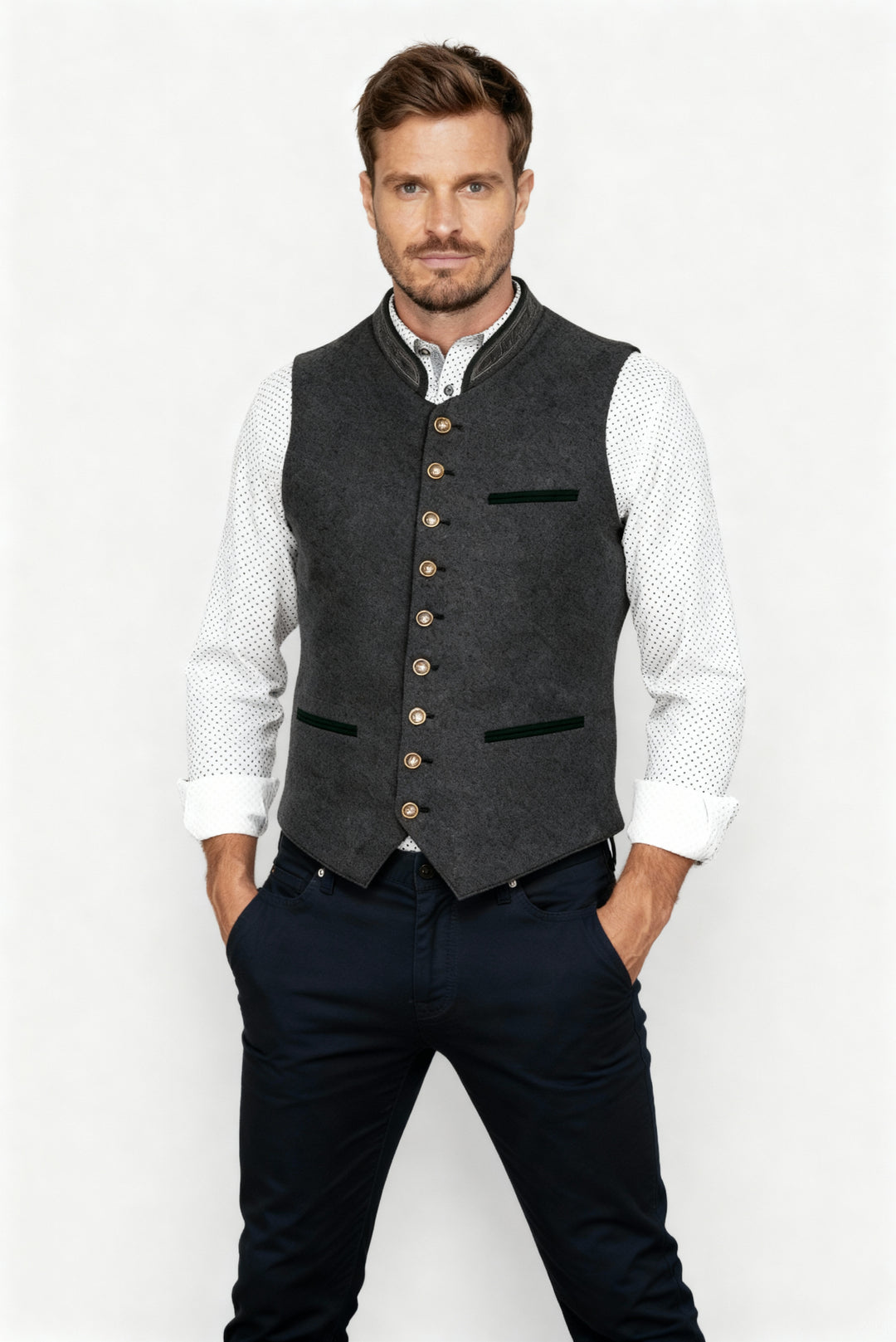 R&B - Elegante Herren Trachtenweste Grau Traditionell