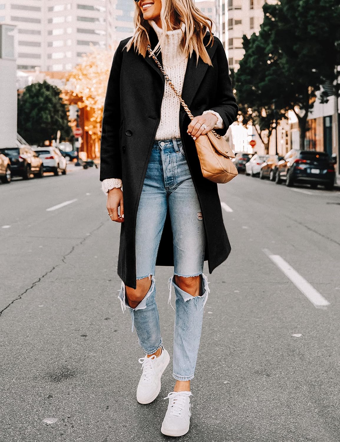 R&B | Damen Winter Wollmantel mit spitzem Revers