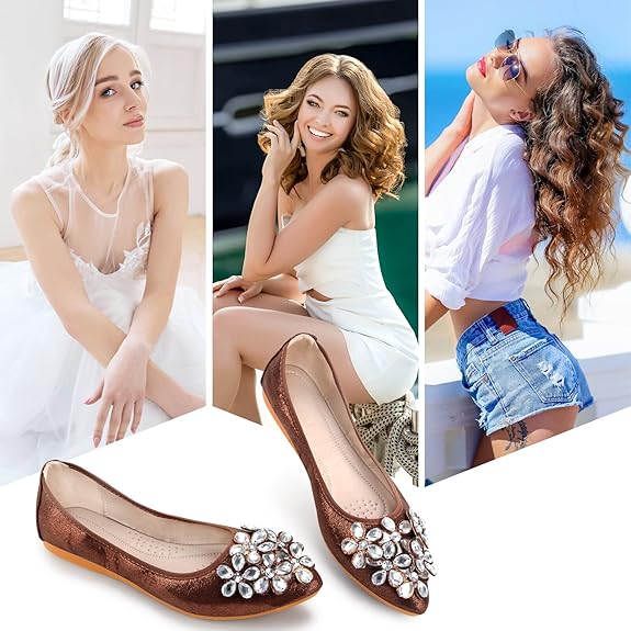 Funkelnde Strass Ballerina Flache Schuhe - Yelena R&B