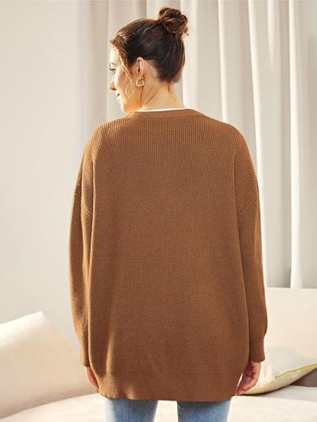 R&B | Cardigan - Damen Herbst Oversized V-Ausschnitt Knopf Cardigan