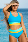 R&B | High Waist Colorblock Marine Cut Back Crop Bikini Set