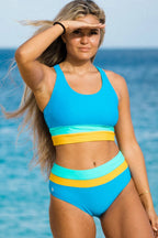 R&B | High Waist Colorblock Marine Cut Back Crop Bikini Set