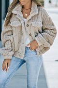 Unifarbene Plüsch Fleece Jacke Mit Knopfleiste