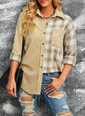 R&B | Karierte Farbblock Gefallen Schulter Corduroy Shacket