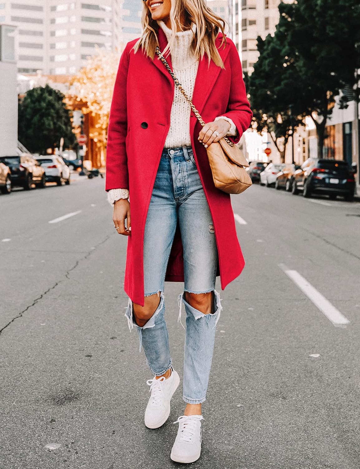R&B | Damen Winter Wollmantel mit spitzem Revers