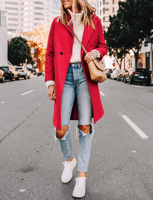 R&B | Damen Winter Wollmantel mit spitzem Revers