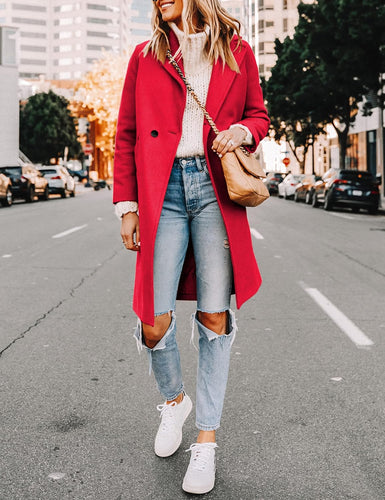 R&B | Damen Winter Wollmantel mit spitzem Revers