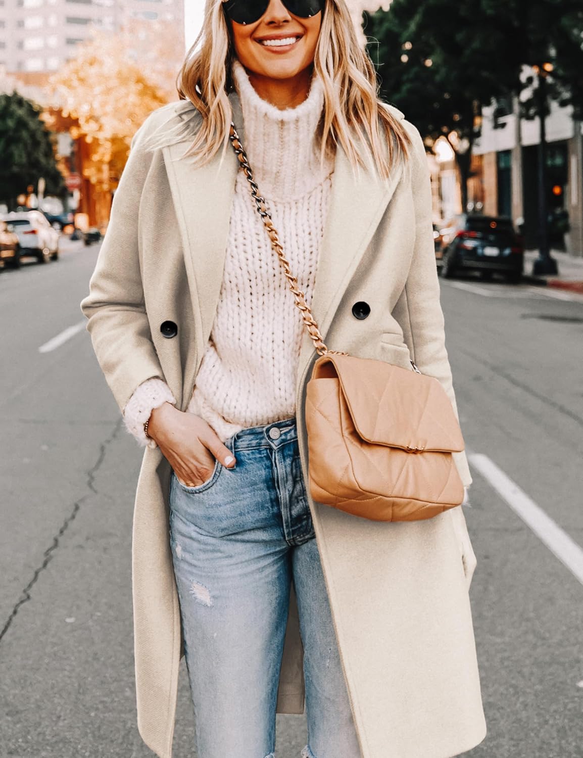 R&B | Damen Winter Wollmantel mit spitzem Revers