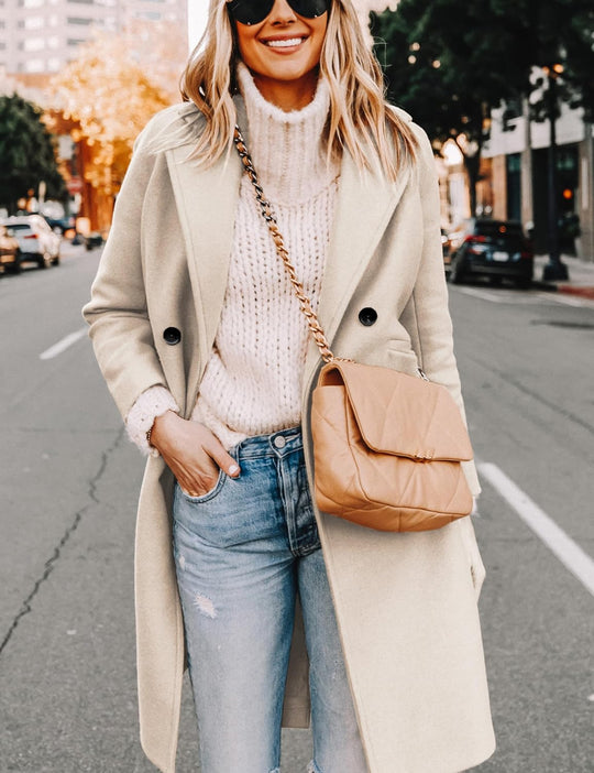 R&B | Damen Winter Wollmantel mit spitzem Revers