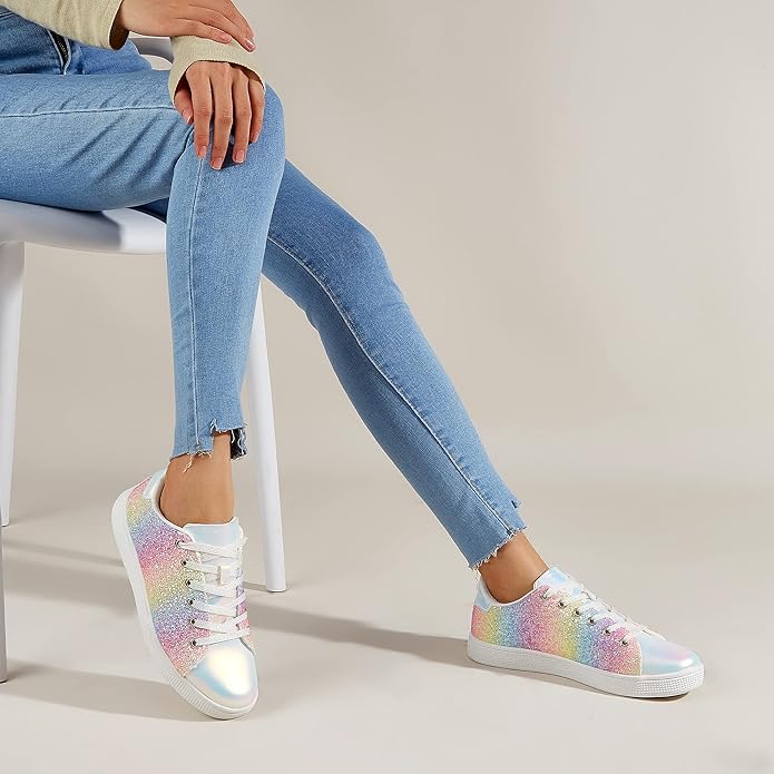 Funkelnde Schnür-Fashion-Damen-Sneaker - Xenia R&B