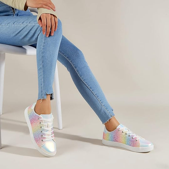 Funkelnde Schnür-Fashion-Damen-Sneaker - Xenia R&B