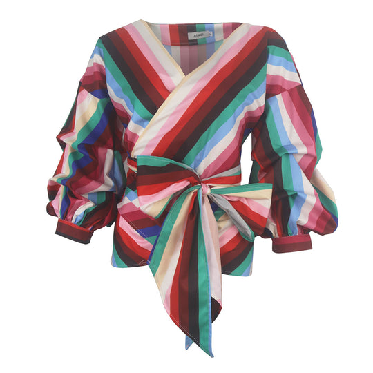 Damen Wickelbluse mit voluminösen Ärmeln R&B