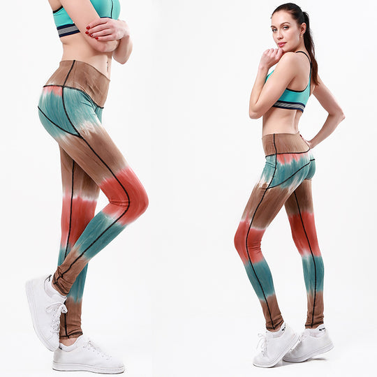 Damen Sportleggings mit hohem Bund und einzigartigem Batikmuster R&B