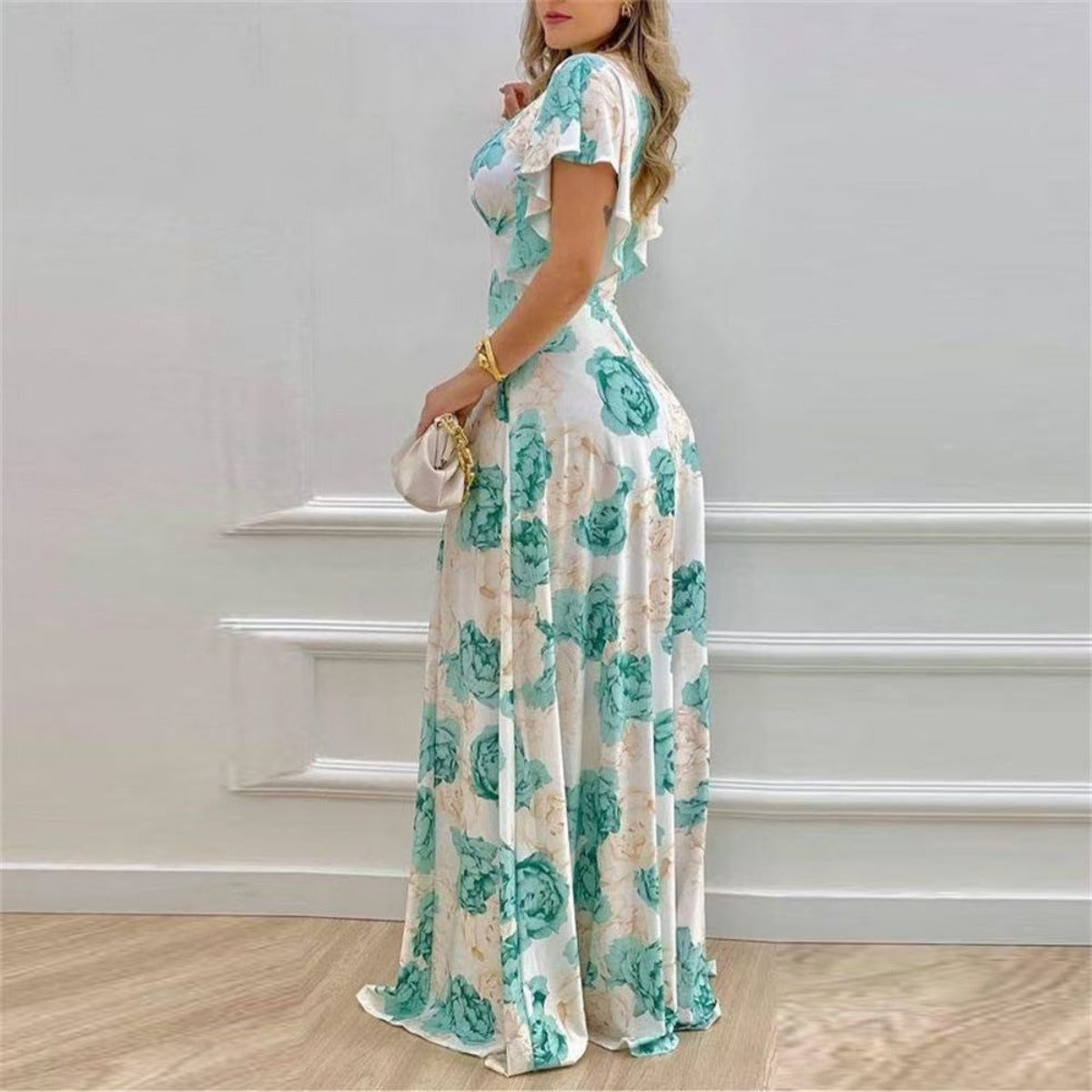 R&B | V-Ausschnitt Temperament elegant große Größe gedruckt Kleid