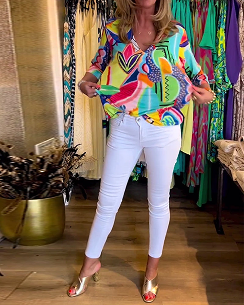 R&B | Bunte Langärmlige Bluse mit Print