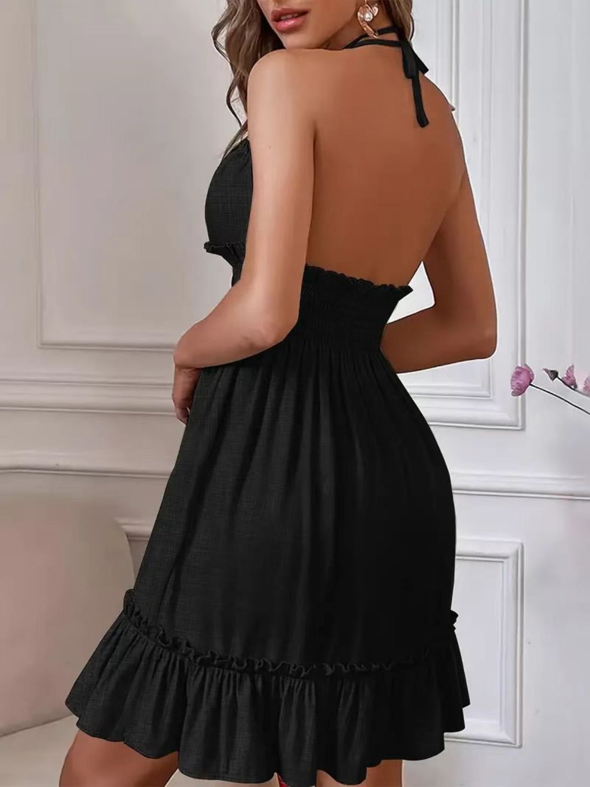 R&B | Tiefes V-Seil-Sling-Neckholder-Kleid