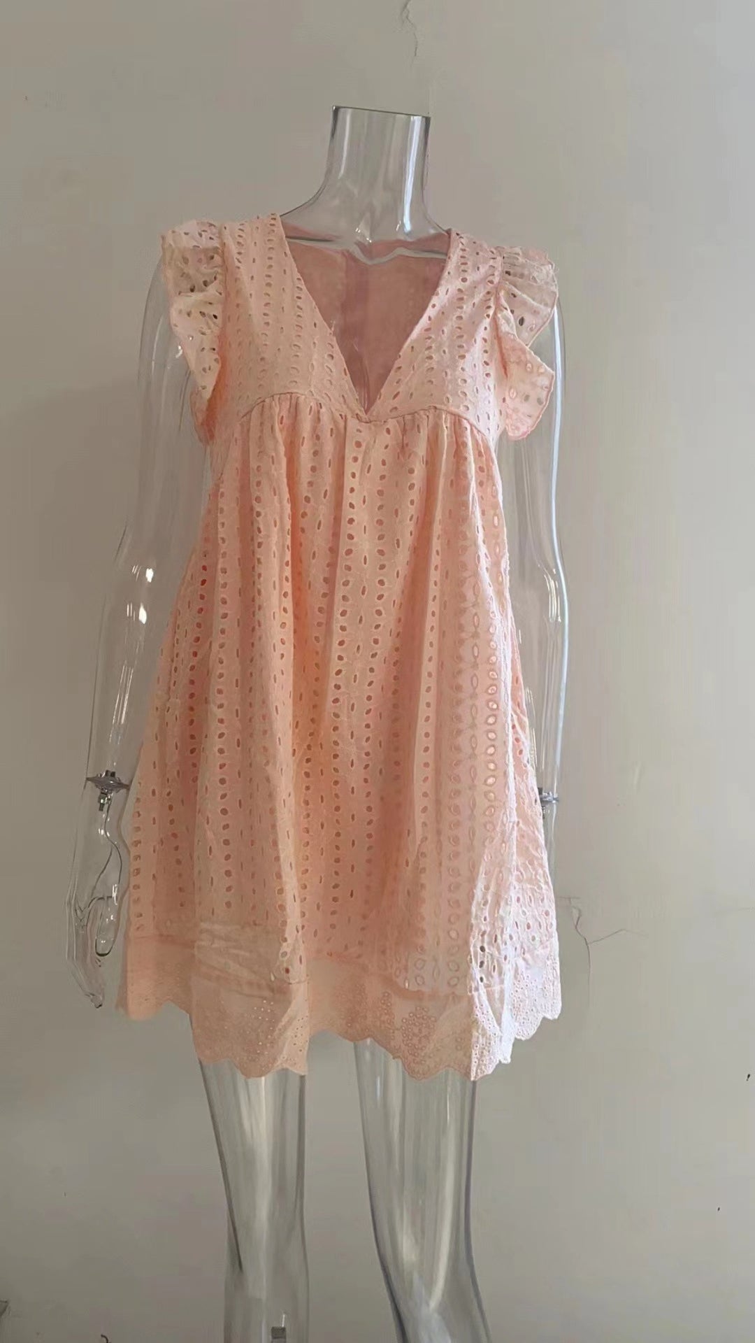 R&B | Jacquard-Kleid mit hohlem V-Ausschnitt aus Spitze