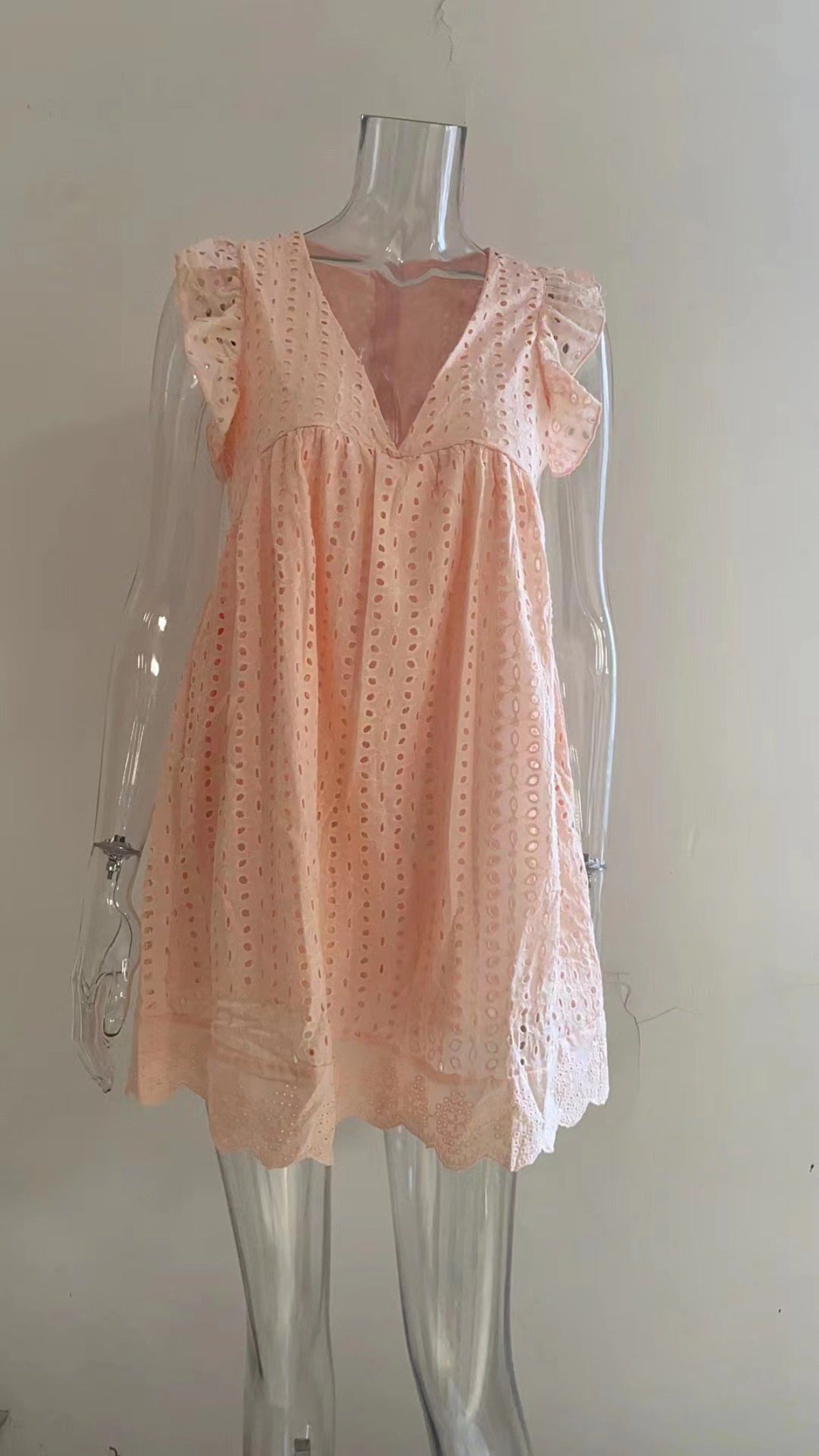 R&B | Jacquard-Kleid mit hohlem V-Ausschnitt aus Spitze