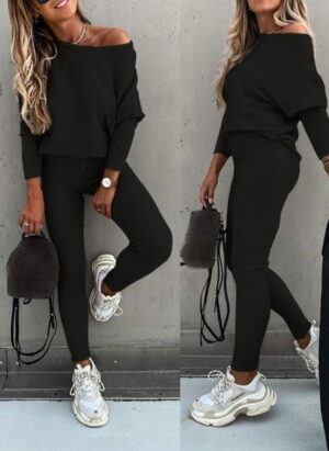 R&B | Off Shoulder Damen Pullover Satz mit Leggings