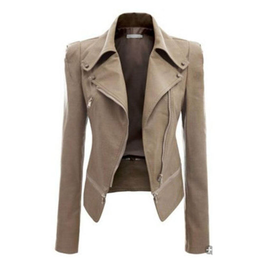 R&B | Damen Slim Fit PU Leder Zip-Up Jacke