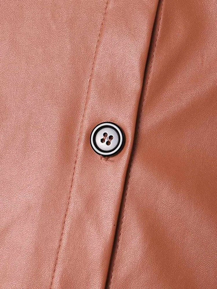 R&B | Vintage Leder Bomberjacke mit Reverskragen und Knopfverschluss