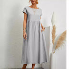 R&B | Einfarbiges ärmelloses lockeres Taschenkleid
