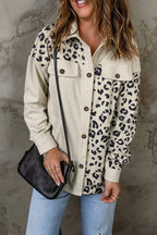 R&B | Double Take Leopard Print Pocketed Cord-Jacke